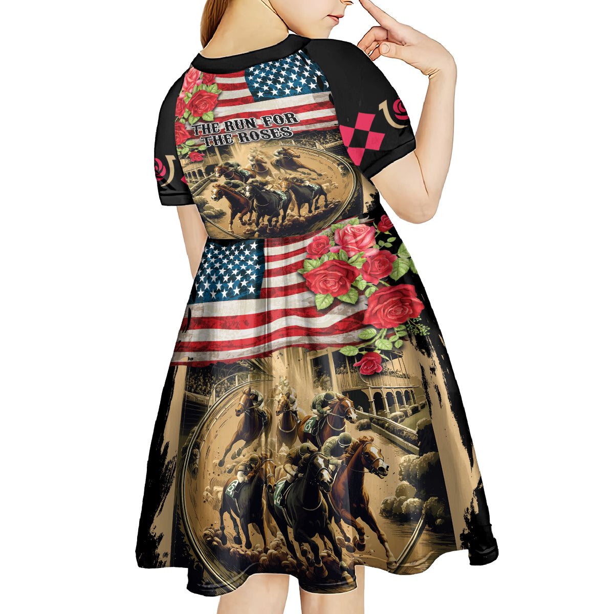 The First Kentucky Horse Racing Kid Short Sleeve Dress Since 1875 American Flag Vintage Style - Wonder Print Shop
