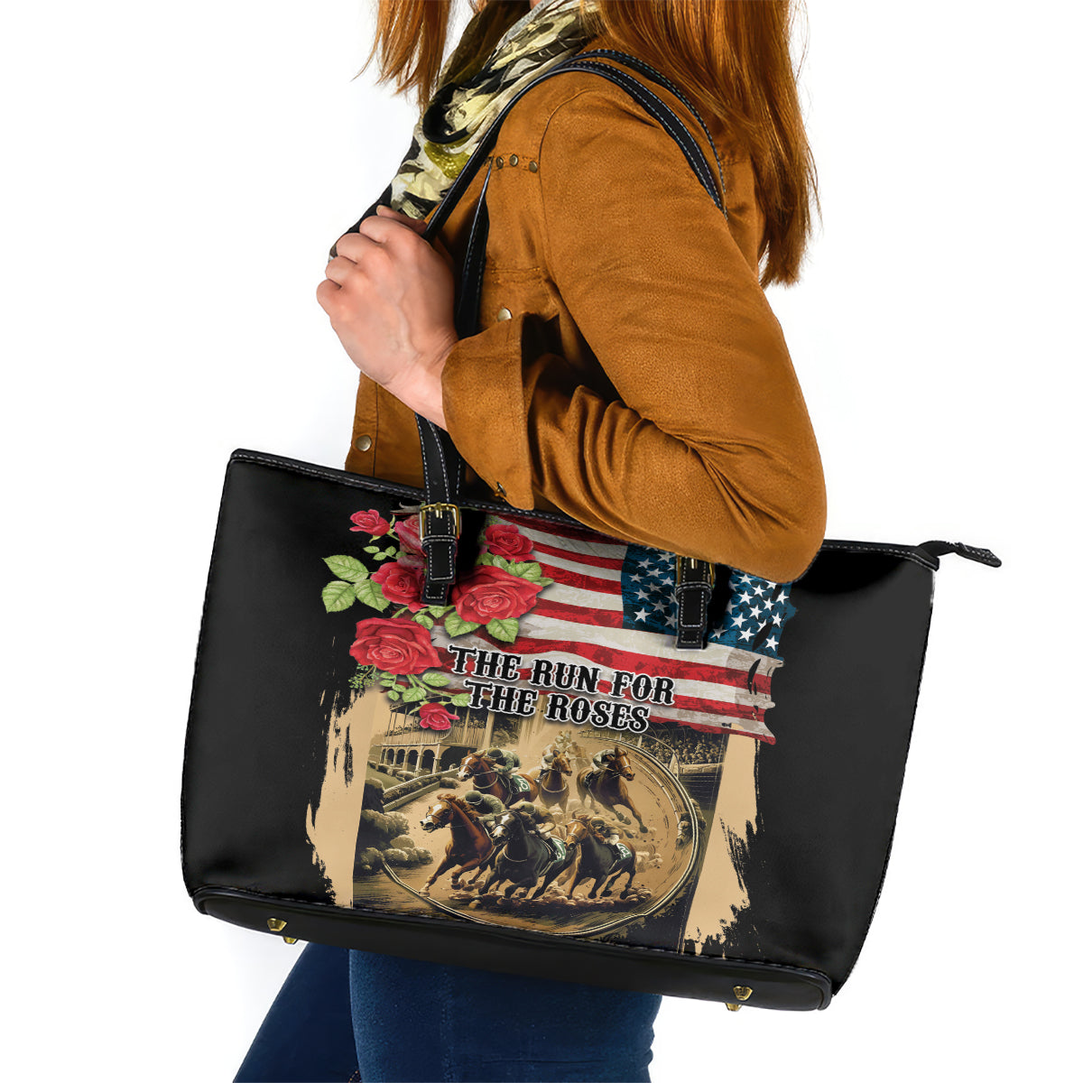 The First Kentucky Horse Racing Leather Tote Bag Since 1875 American Flag Vintage Style - Wonder Print Shop