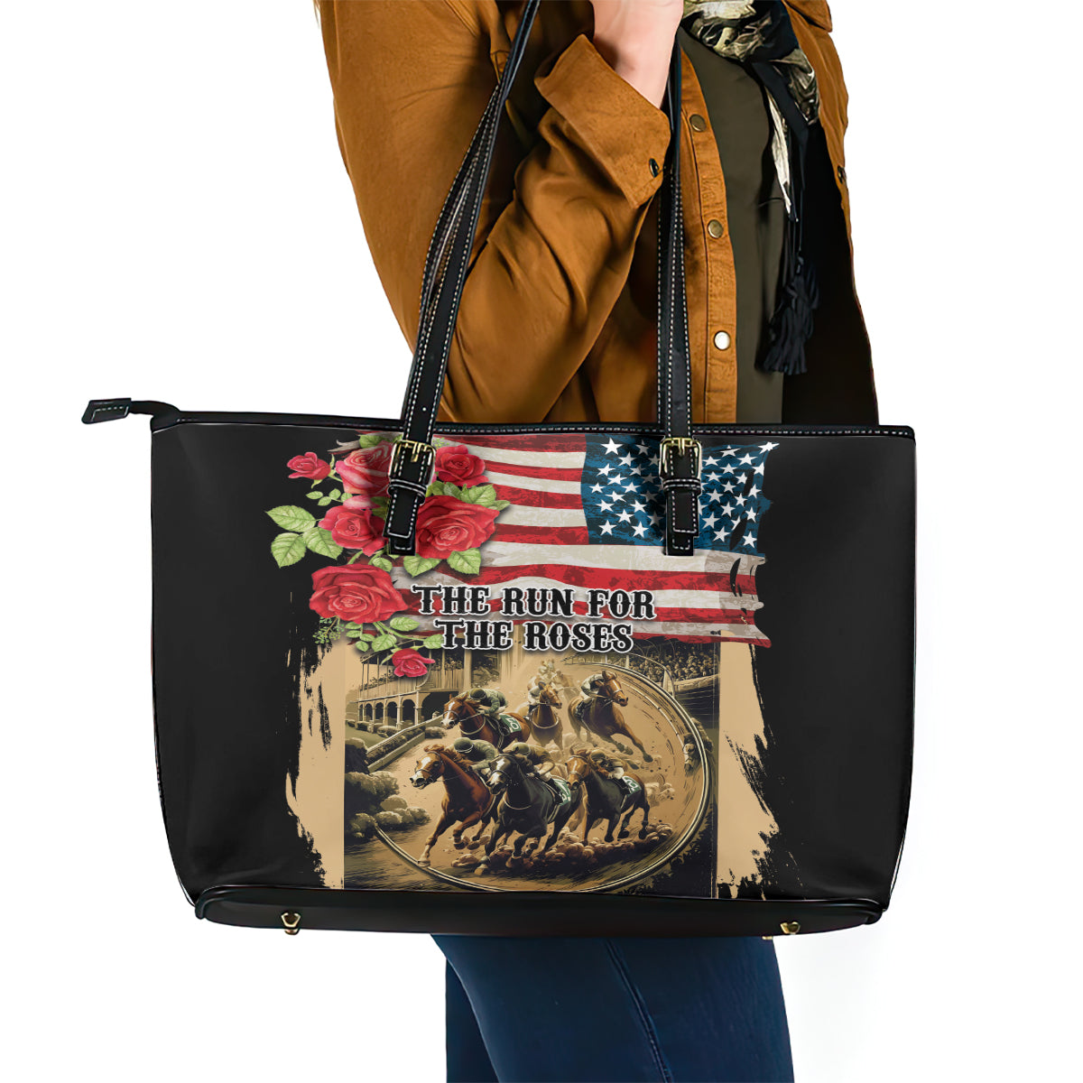 The First Kentucky Horse Racing Leather Tote Bag Since 1875 American Flag Vintage Style - Wonder Print Shop