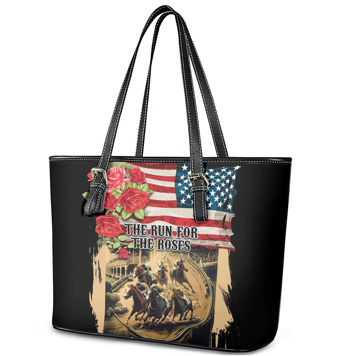 The First Kentucky Horse Racing Leather Tote Bag Since 1875 American Flag Vintage Style - Wonder Print Shop