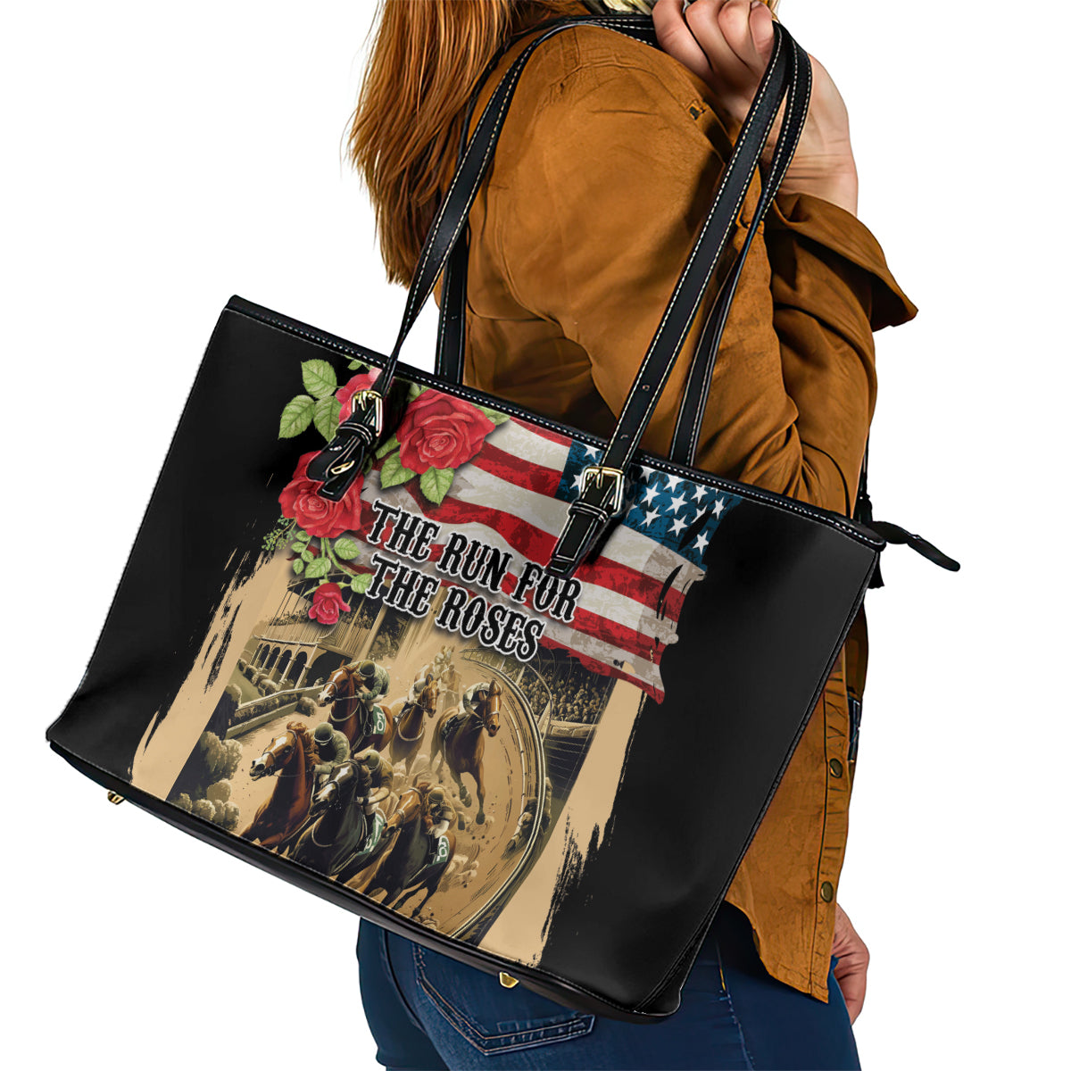 The First Kentucky Horse Racing Leather Tote Bag Since 1875 American Flag Vintage Style - Wonder Print Shop