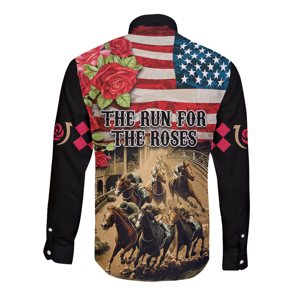 The First Kentucky Horse Racing Long Sleeve Button Shirt Since 1875 American Flag Vintage Style - Wonder Print Shop