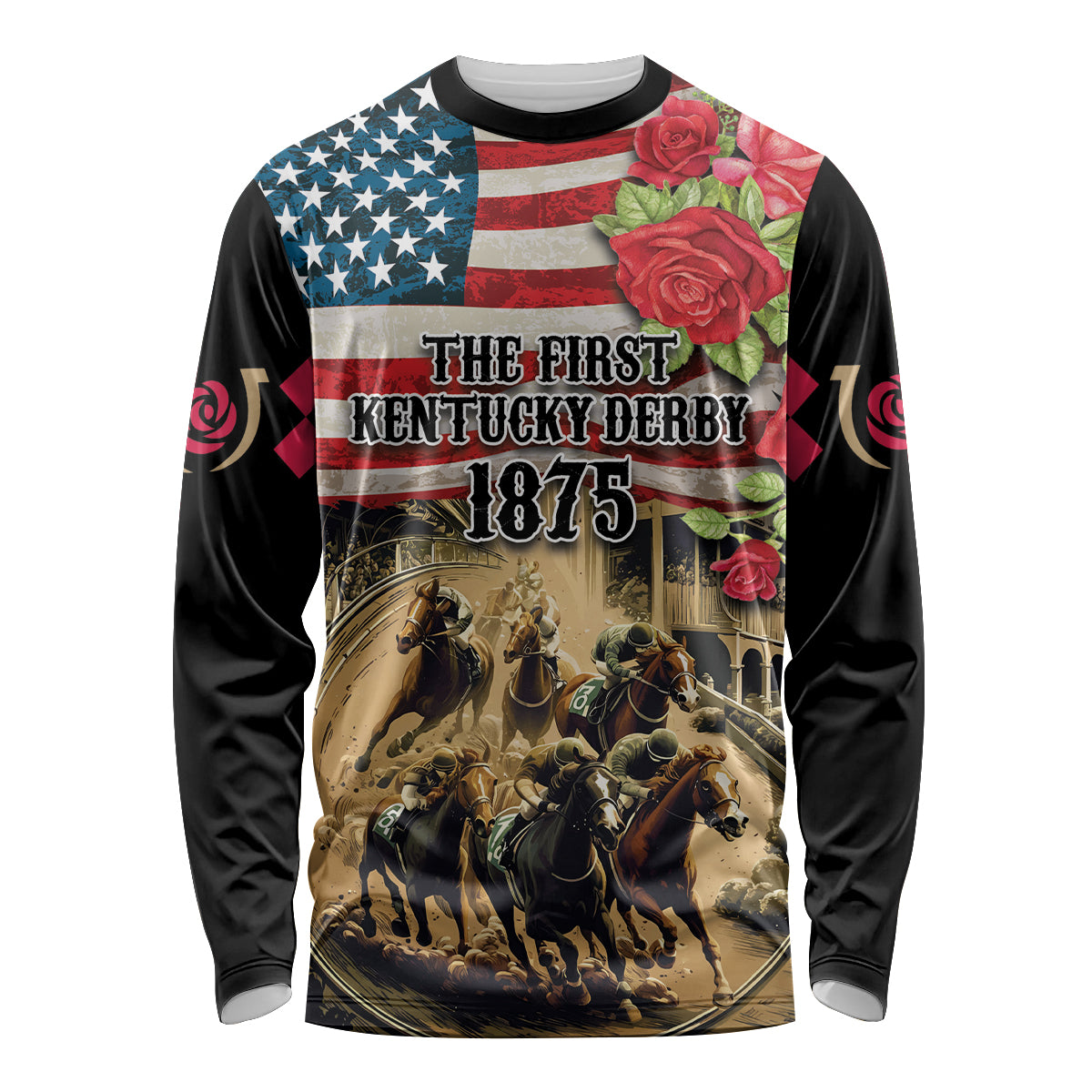 The First Kentucky Horse Racing Long Sleeve Shirt Since 1875 American Flag Vintage Style - Wonder Print Shop