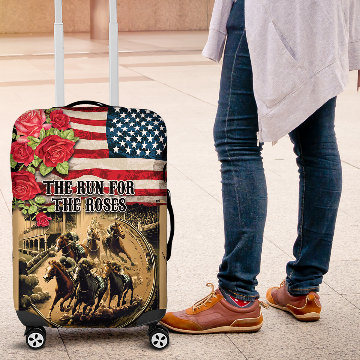 The First Kentucky Horse Racing Luggage Cover Since 1875 American Flag Vintage Style