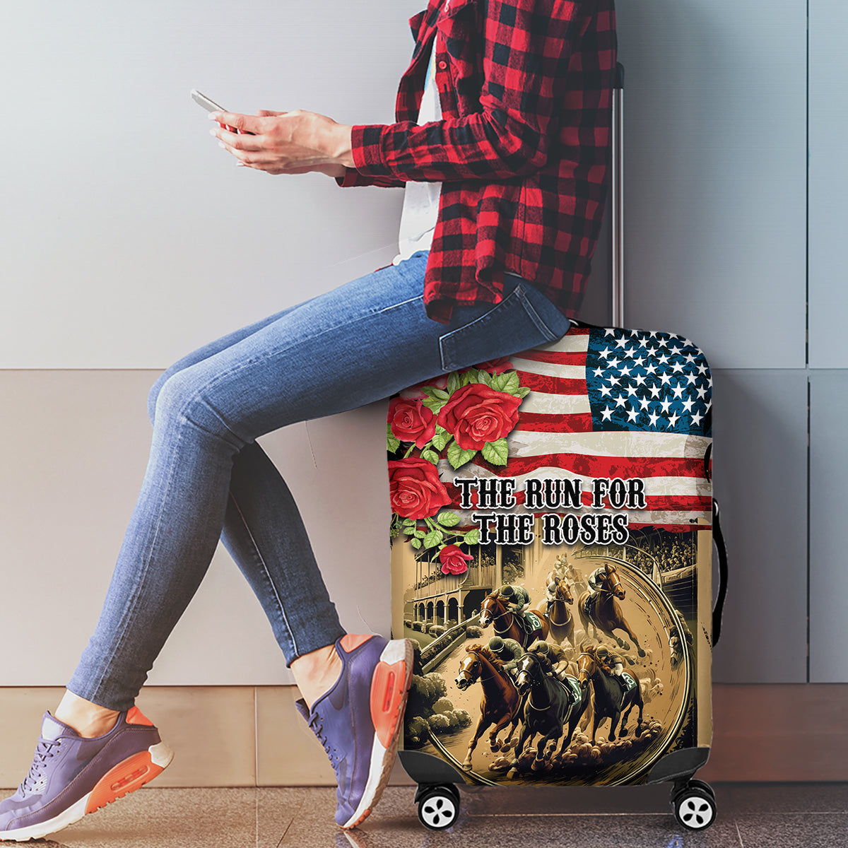The First Kentucky Horse Racing Luggage Cover Since 1875 American Flag Vintage Style - Wonder Print Shop
