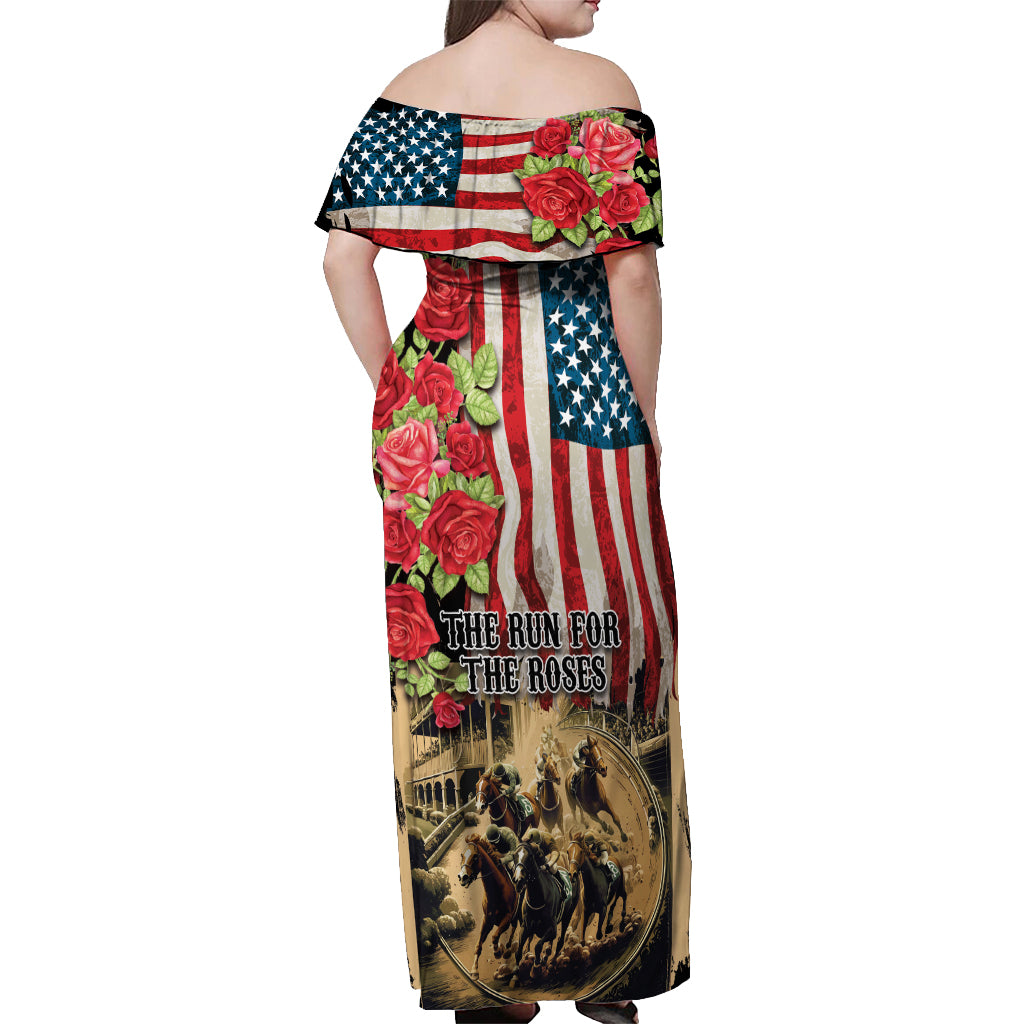 The First Kentucky Horse Racing Off Shoulder Maxi Dress Since 1875 American Flag Vintage Style - Wonder Print Shop