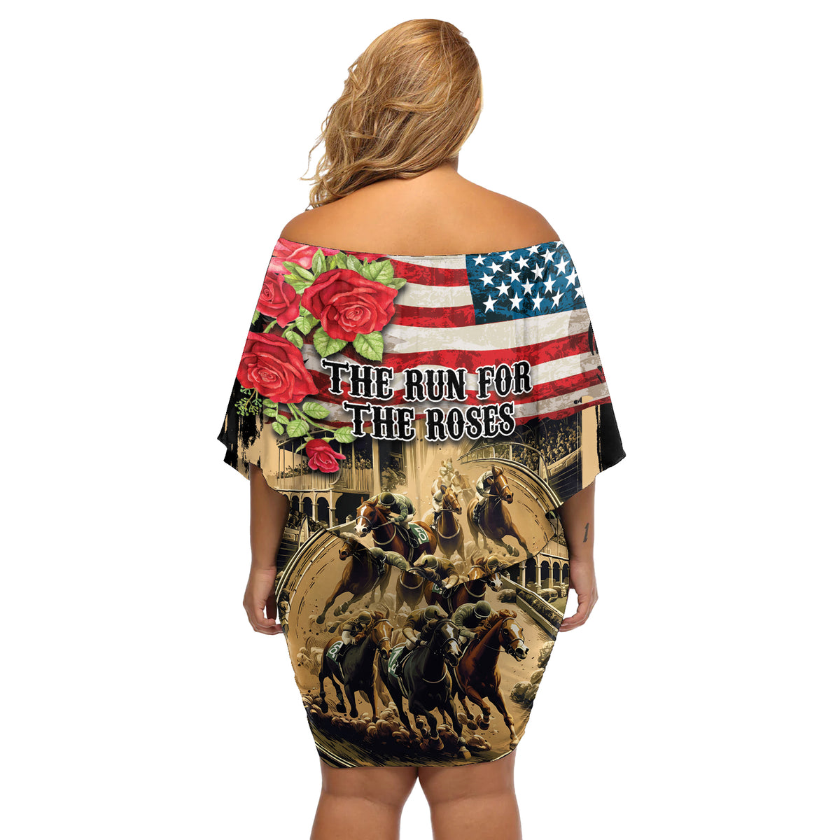The First Kentucky Horse Racing Off Shoulder Short Dress Since 1875 American Flag Vintage Style - Wonder Print Shop