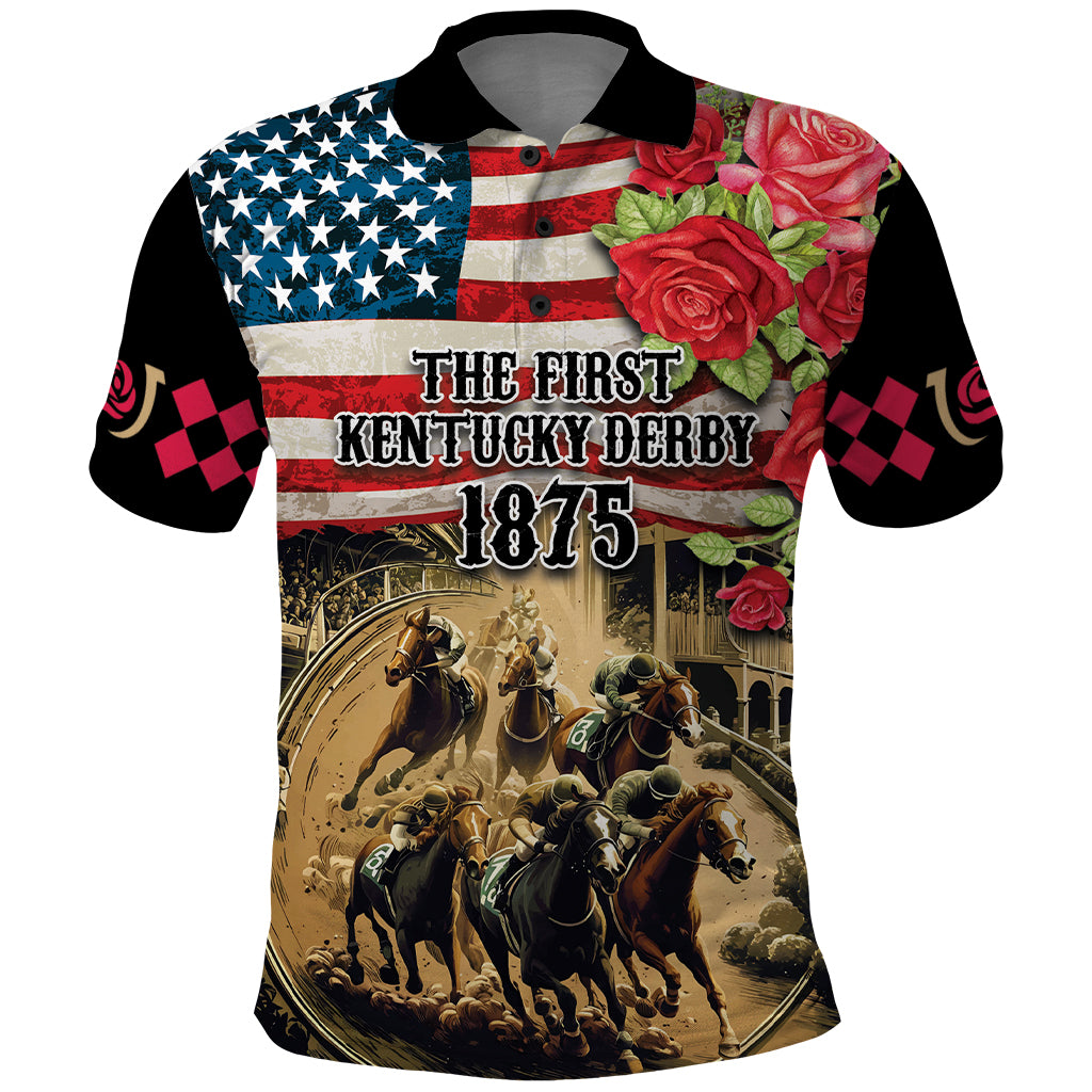 The First Kentucky Horse Racing Polo Shirt Since 1875 American Flag Vintage Style - Wonder Print Shop