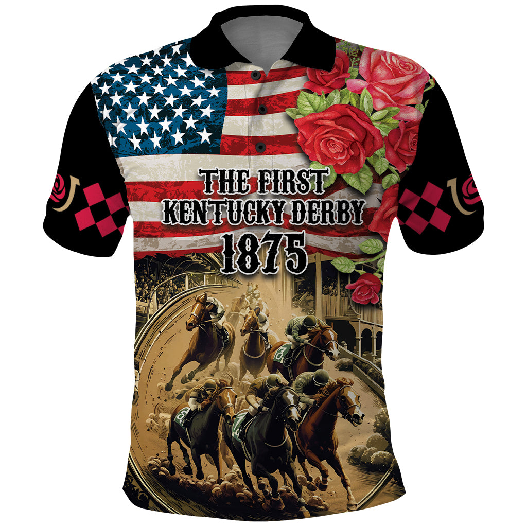 The First Kentucky Horse Racing Polo Shirt Since 1875 American Flag Vintage Style