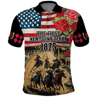 The First Kentucky Horse Racing Polo Shirt Since 1875 American Flag Vintage Style - Wonder Print Shop