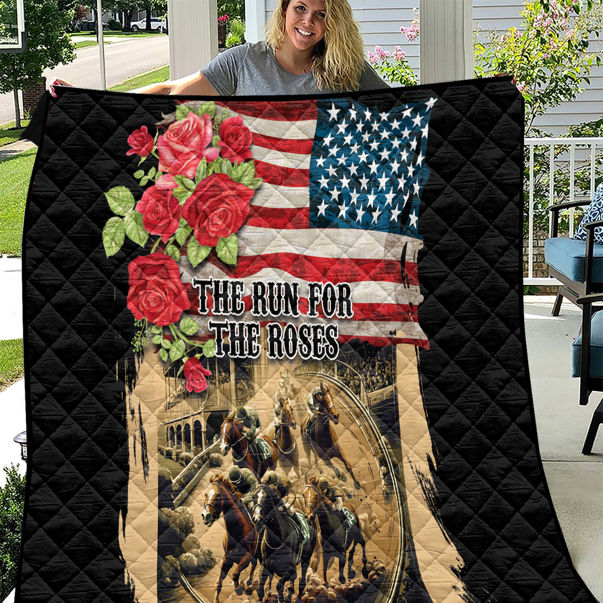 The First Kentucky Horse Racing Quilt Since 1875 American Flag Vintage Style - Wonder Print Shop