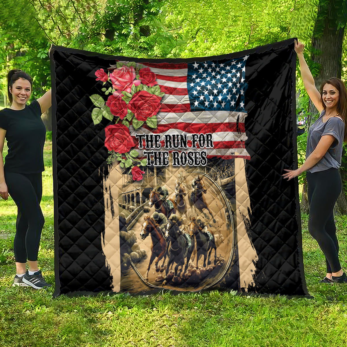 The First Kentucky Horse Racing Quilt Since 1875 American Flag Vintage Style - Wonder Print Shop
