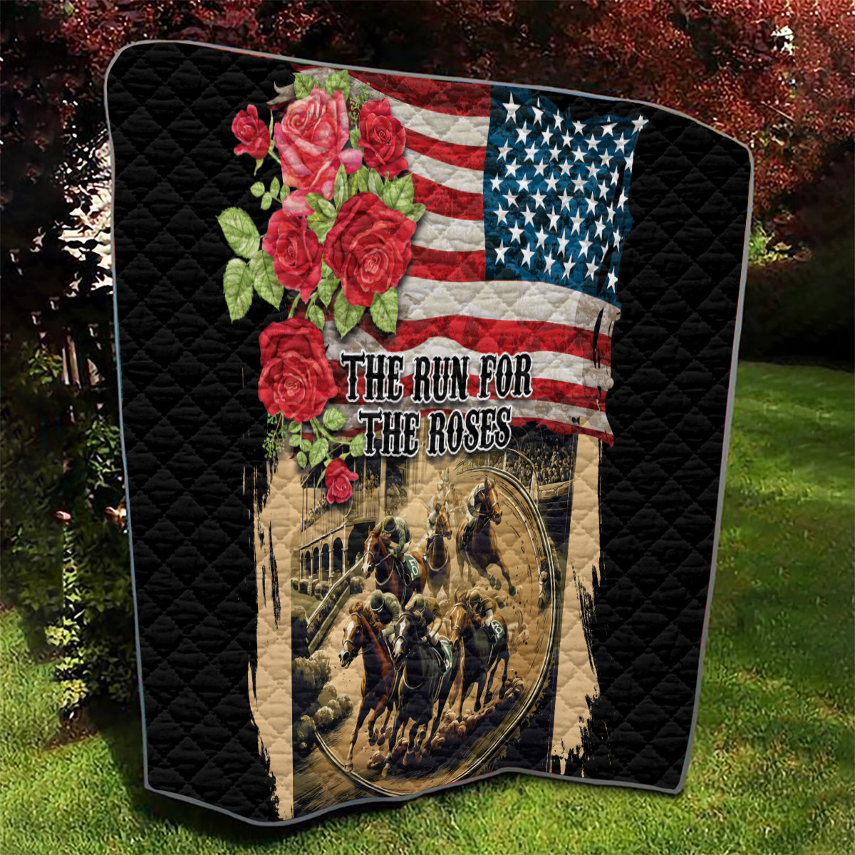 The First Kentucky Horse Racing Quilt Since 1875 American Flag Vintage Style - Wonder Print Shop