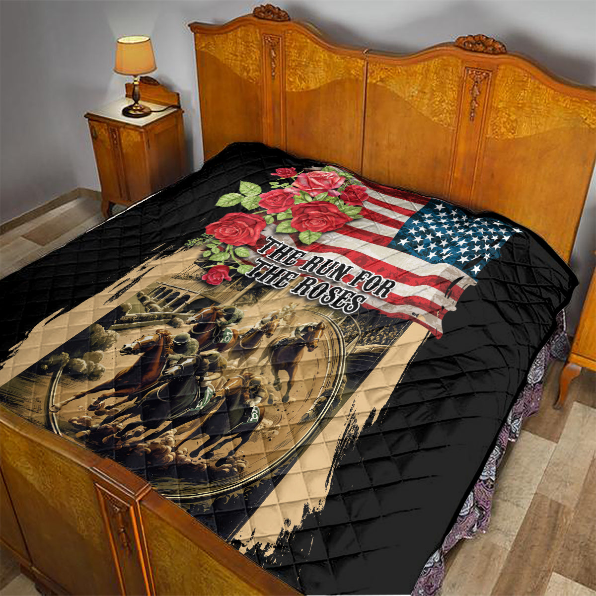 The First Kentucky Horse Racing Quilt Since 1875 American Flag Vintage Style - Wonder Print Shop