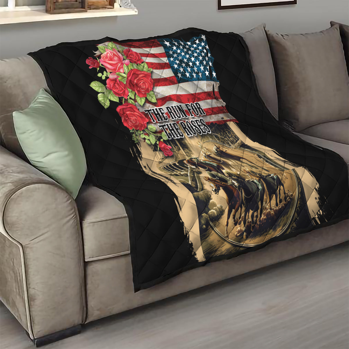 The First Kentucky Horse Racing Quilt Since 1875 American Flag Vintage Style - Wonder Print Shop