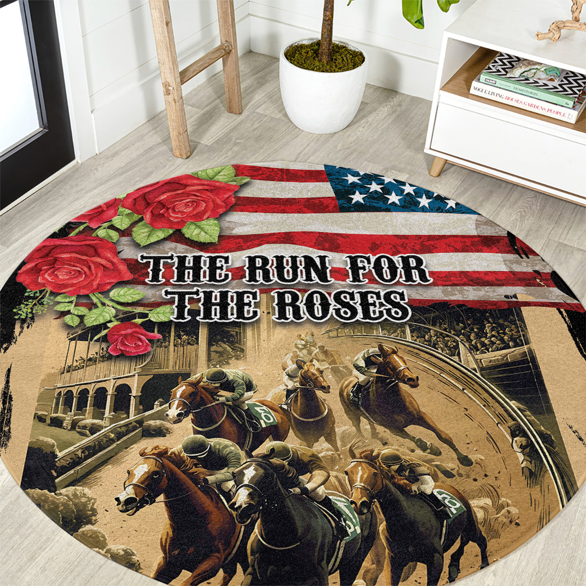 The First Kentucky Horse Racing Round Carpet Since 1875 American Flag Vintage Style