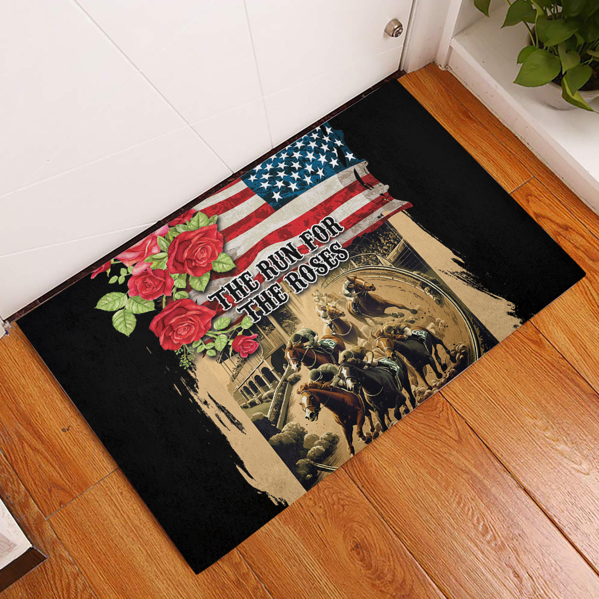 The First Kentucky Horse Racing Rubber Doormat Since 1875 American Flag Vintage Style - Wonder Print Shop