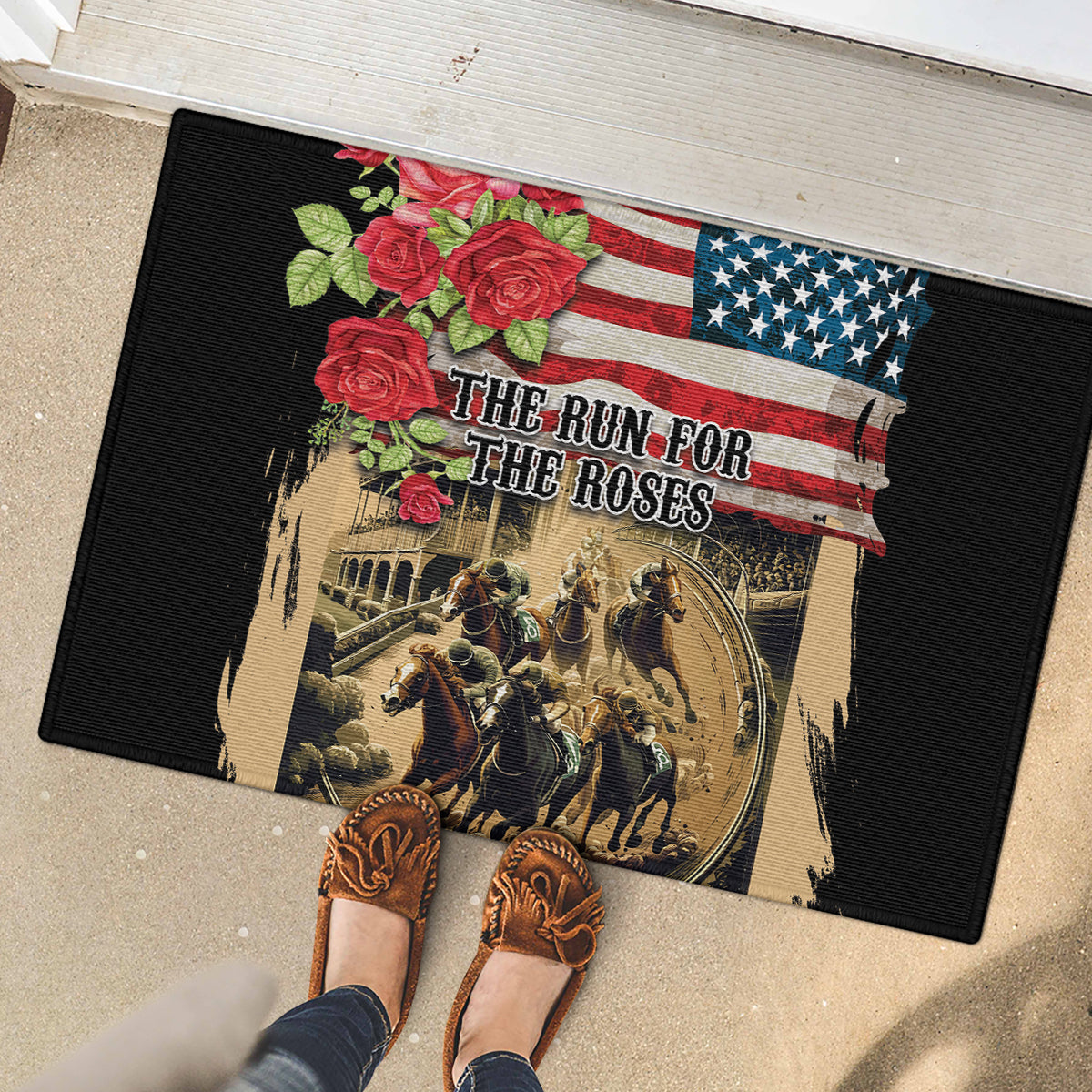 The First Kentucky Horse Racing Rubber Doormat Since 1875 American Flag Vintage Style - Wonder Print Shop