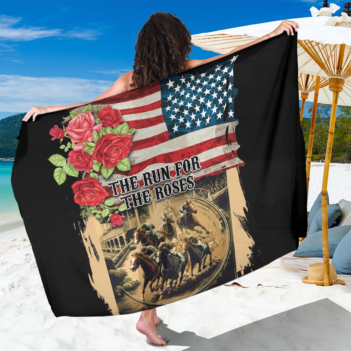The First Kentucky Horse Racing Sarong Since 1875 American Flag Vintage Style - Wonder Print Shop