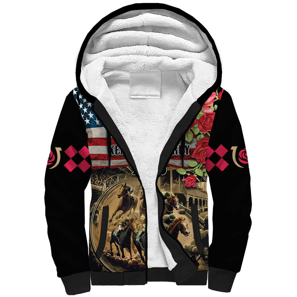 The First Kentucky Horse Racing Sherpa Hoodie Since 1875 American Flag Vintage Style - Wonder Print Shop