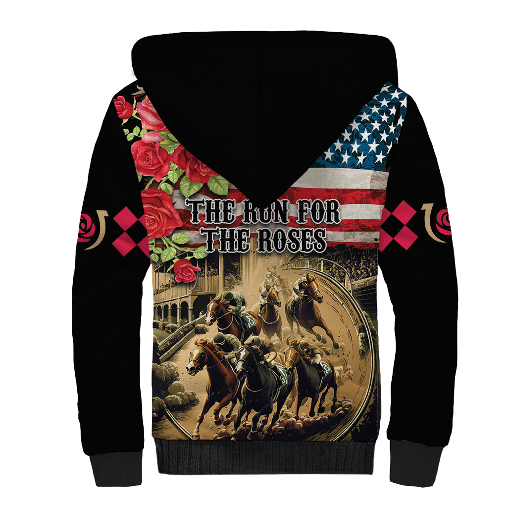 The First Kentucky Horse Racing Sherpa Hoodie Since 1875 American Flag Vintage Style - Wonder Print Shop