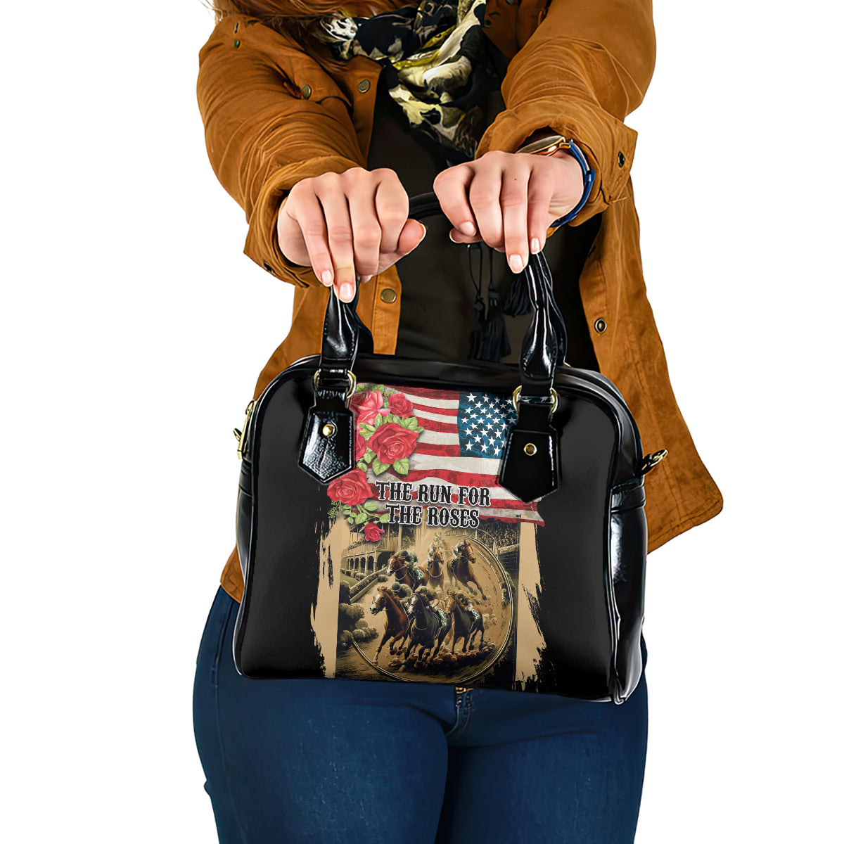 The First Kentucky Horse Racing Shoulder Handbag Since 1875 American Flag Vintage Style