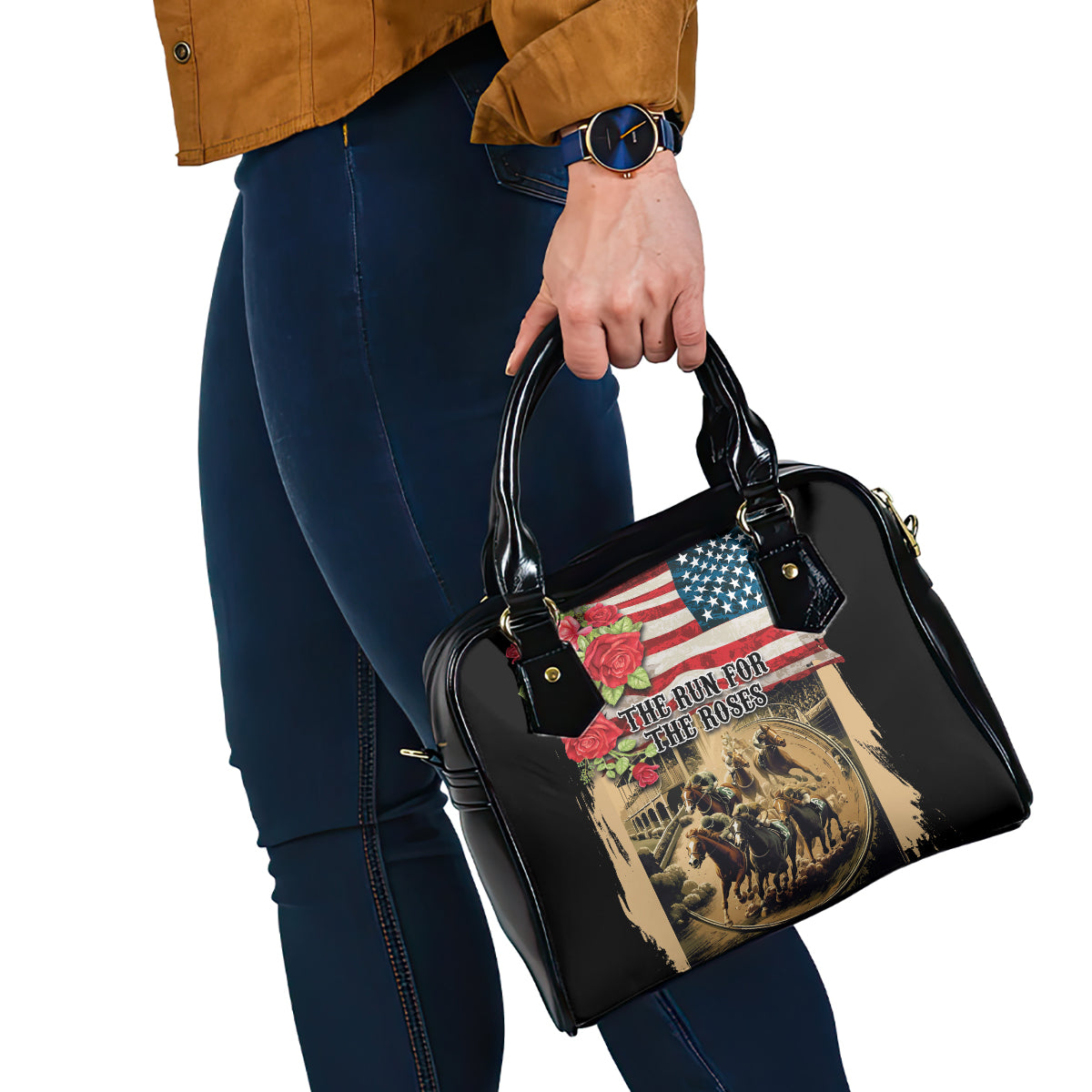 The First Kentucky Horse Racing Shoulder Handbag Since 1875 American Flag Vintage Style