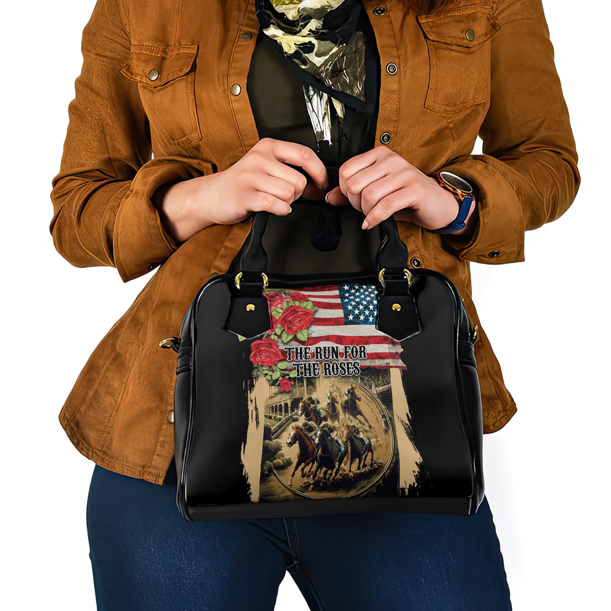 The First Kentucky Horse Racing Shoulder Handbag Since 1875 American Flag Vintage Style