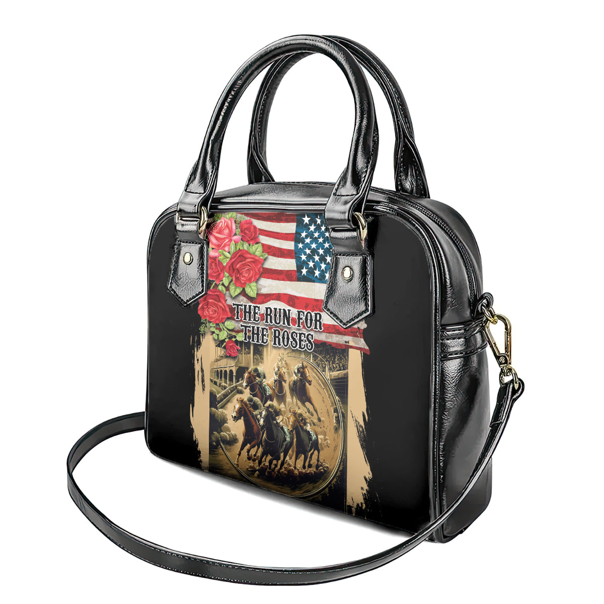 The First Kentucky Horse Racing Shoulder Handbag Since 1875 American Flag Vintage Style