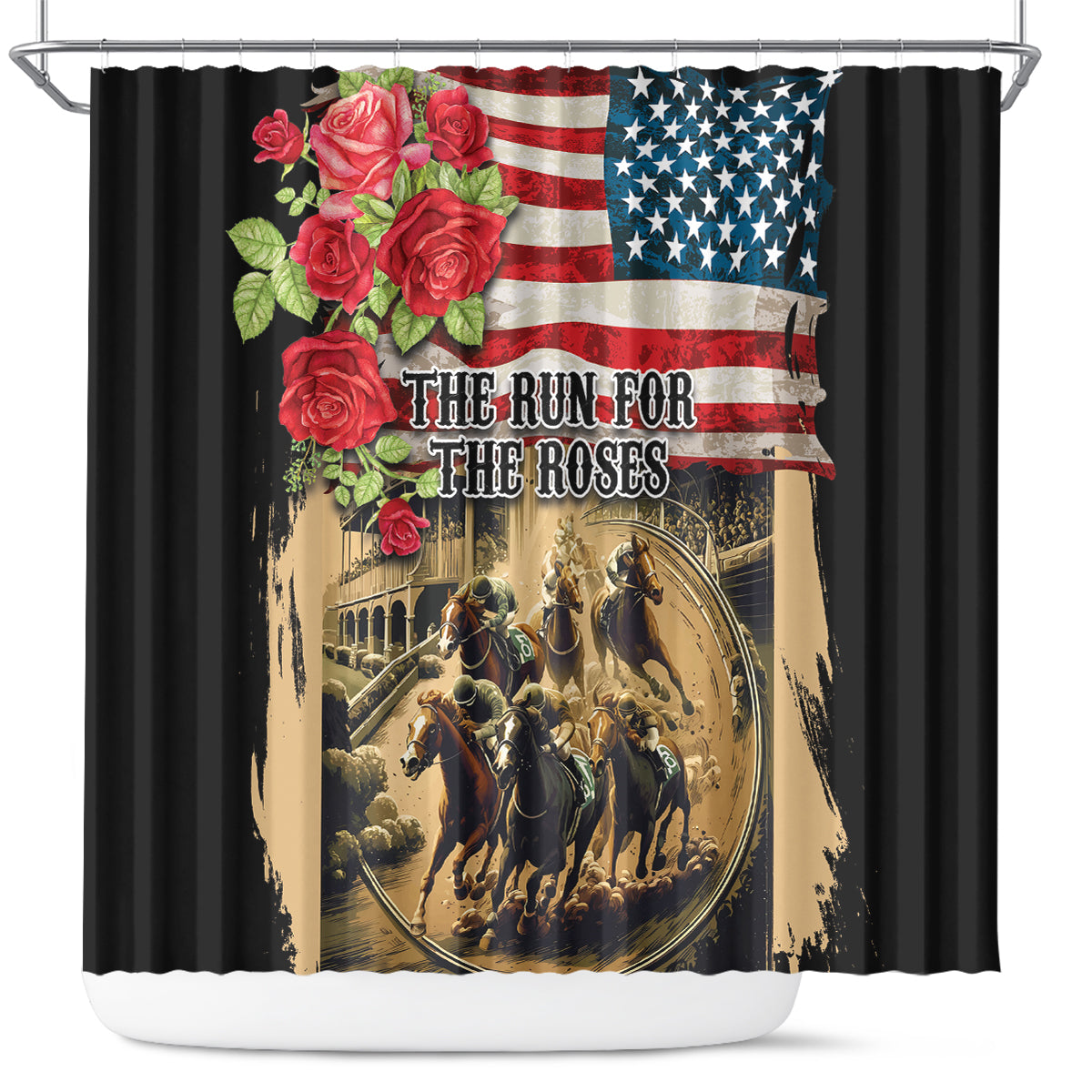 The First Kentucky Horse Racing Shower Curtain Since 1875 American Flag Vintage Style