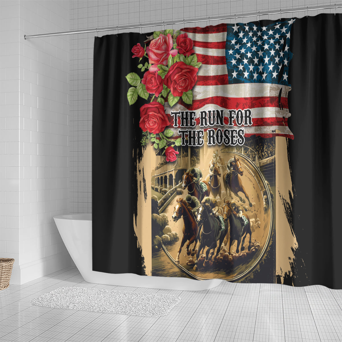 The First Kentucky Horse Racing Shower Curtain Since 1875 American Flag Vintage Style