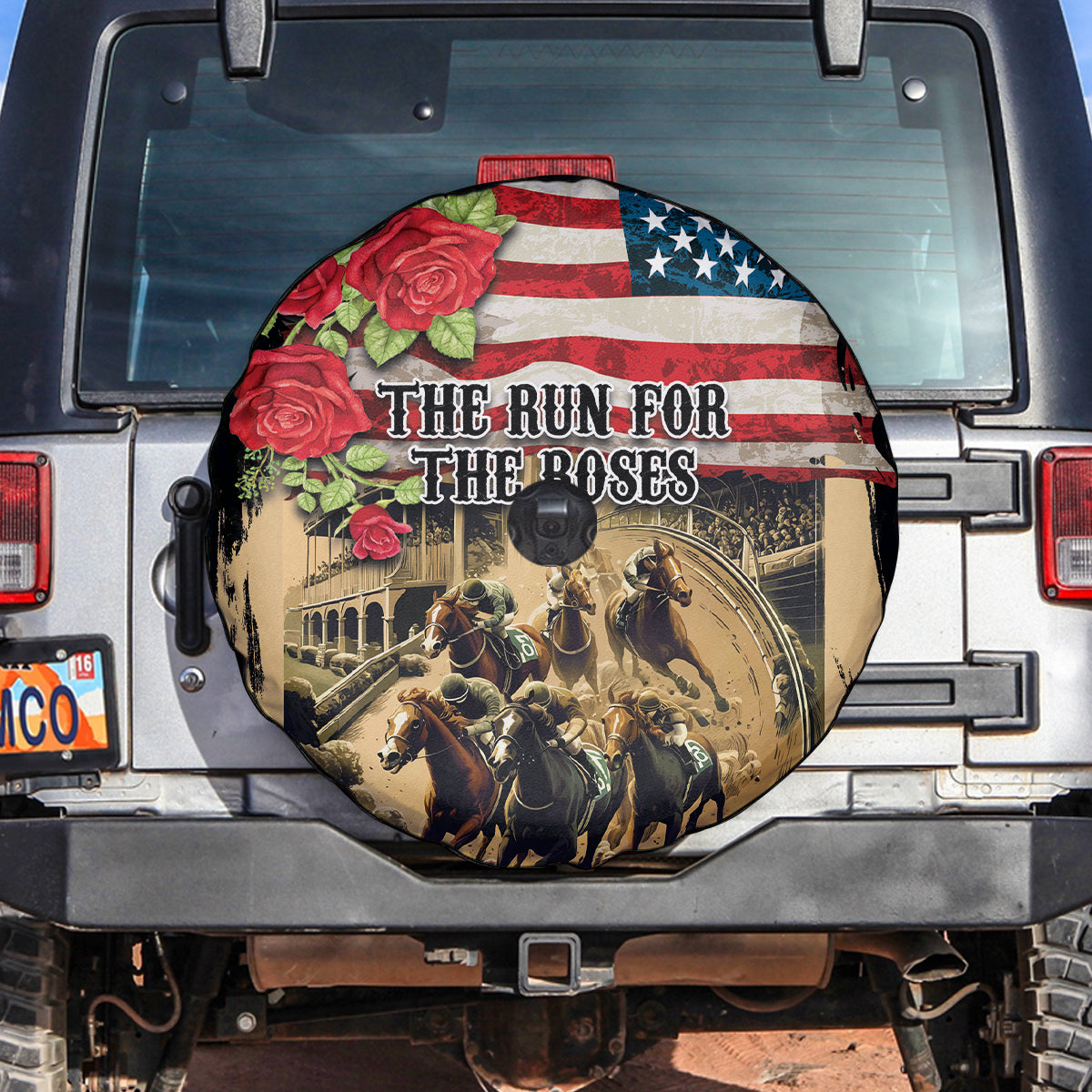 The First Kentucky Horse Racing Spare Tire Cover Since 1875 American Flag Vintage Style