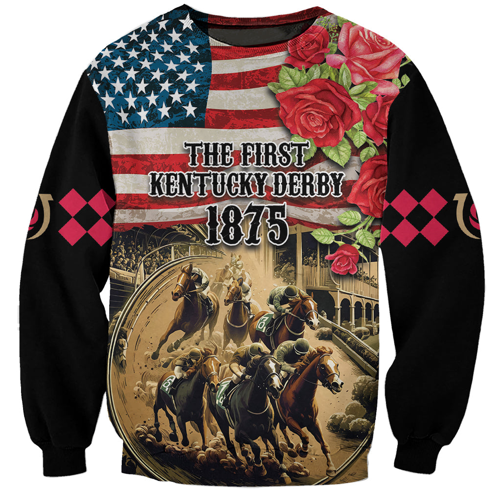 The First Kentucky Horse Racing Sweatshirt Since 1875 American Flag Vintage Style - Wonder Print Shop