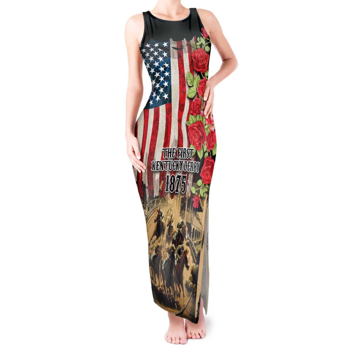 The First Kentucky Horse Racing Tank Maxi Dress Since 1875 American Flag Vintage Style - Wonder Print Shop