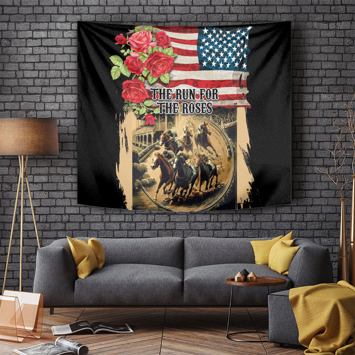 The First Kentucky Horse Racing Tapestry Since 1875 American Flag Vintage Style - Wonder Print Shop