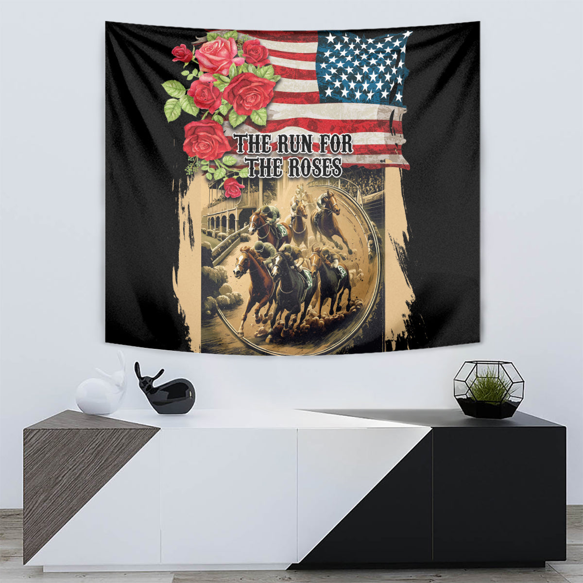 The First Kentucky Horse Racing Tapestry Since 1875 American Flag Vintage Style - Wonder Print Shop