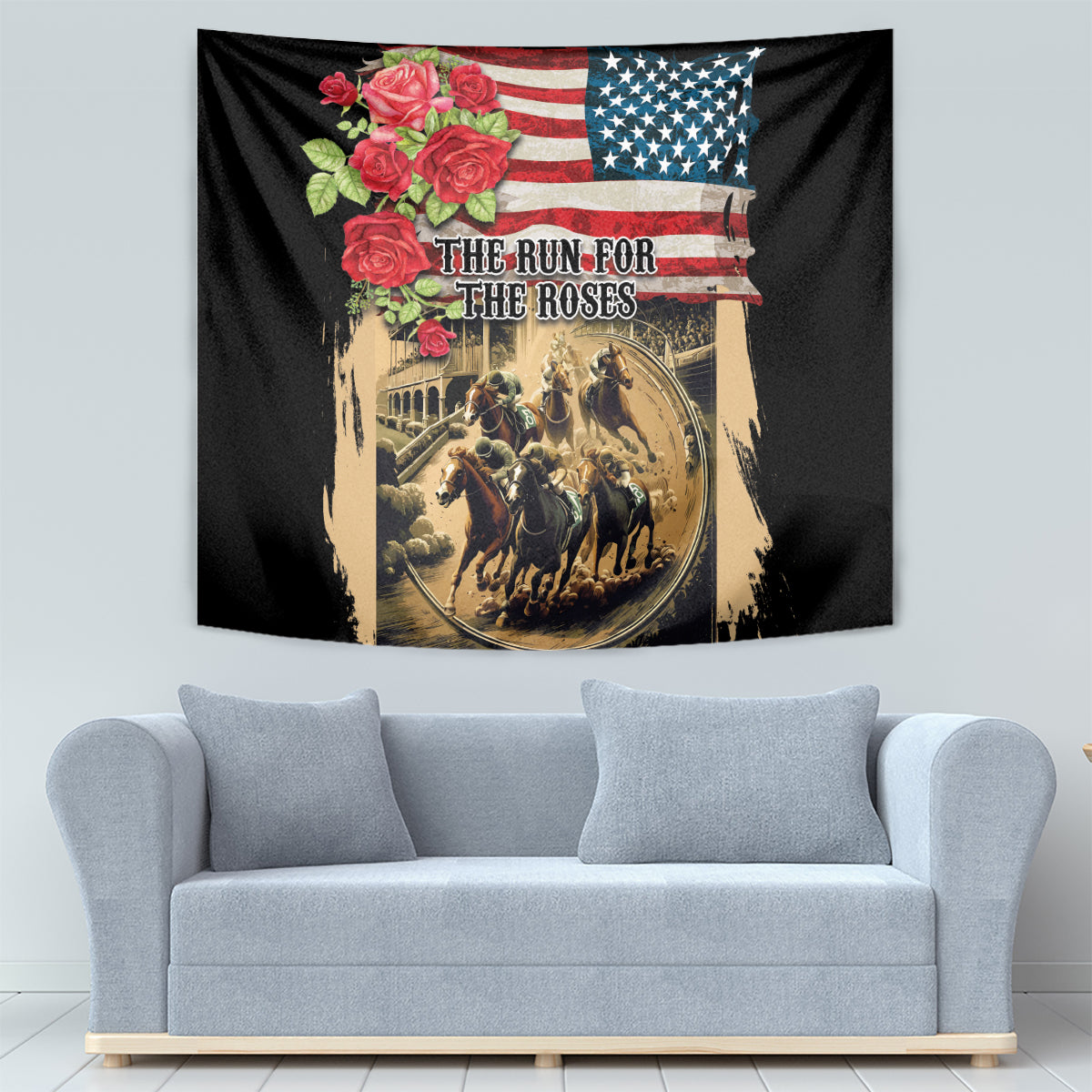 The First Kentucky Horse Racing Tapestry Since 1875 American Flag Vintage Style - Wonder Print Shop