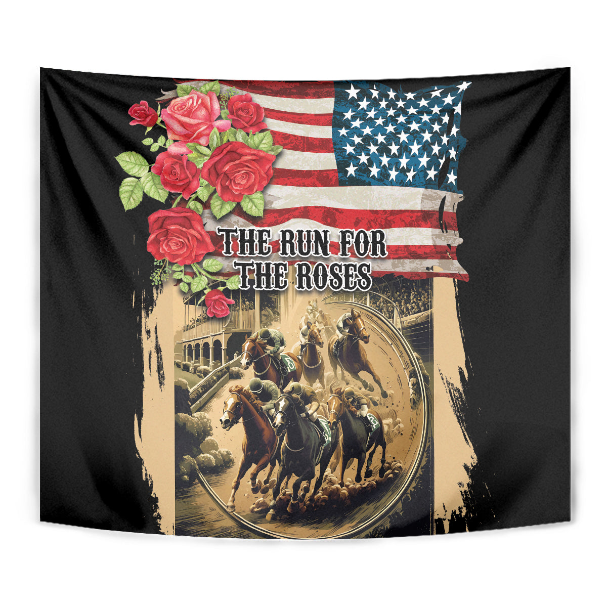 The First Kentucky Horse Racing Tapestry Since 1875 American Flag Vintage Style - Wonder Print Shop