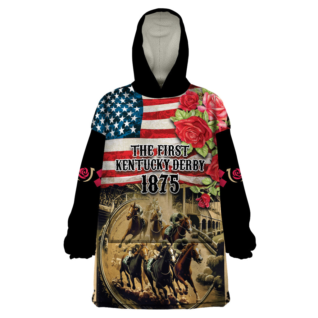 The First Kentucky Horse Racing Wearable Blanket Hoodie Since 1875 American Flag Vintage Style - Wonder Print Shop