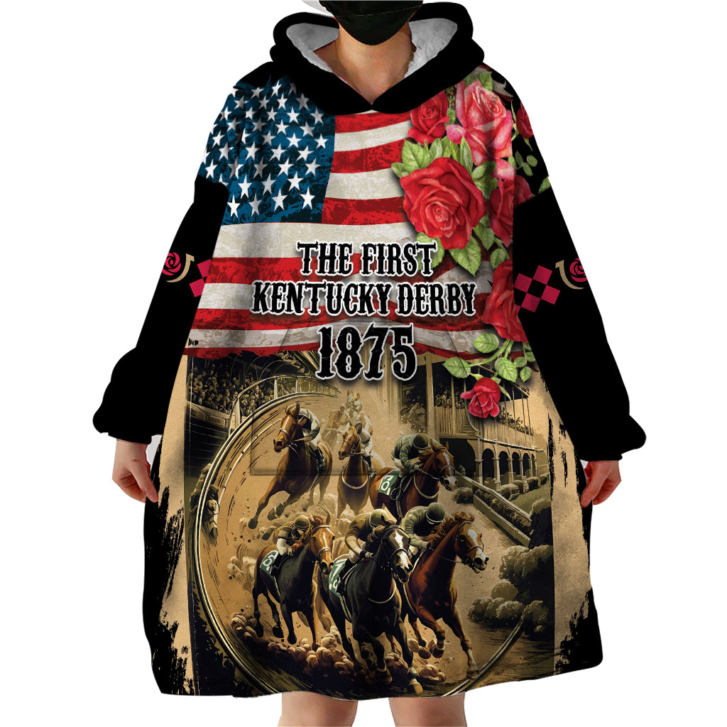 The First Kentucky Horse Racing Wearable Blanket Hoodie Since 1875 American Flag Vintage Style - Wonder Print Shop