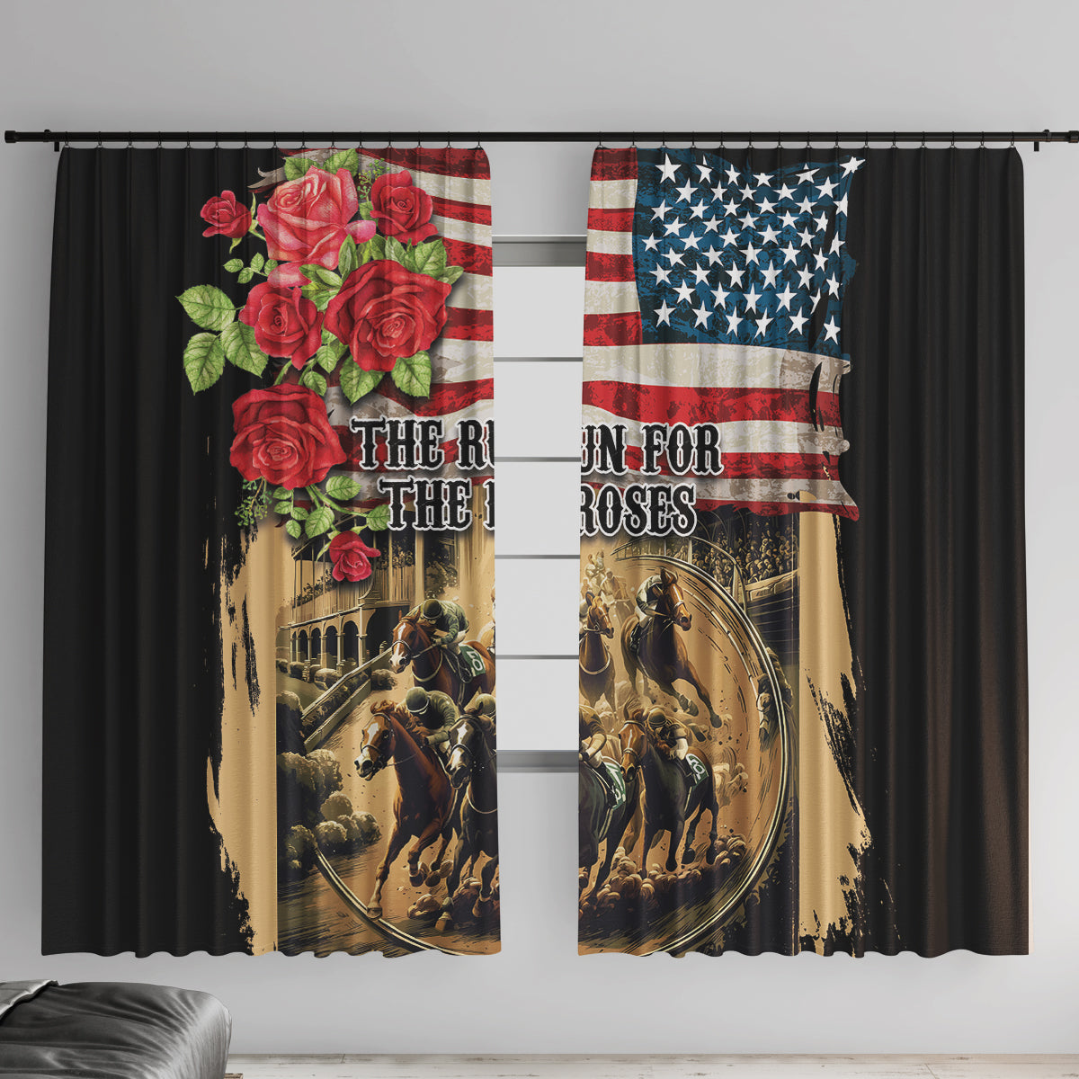 The First Kentucky Horse Racing Window Curtain Since 1875 American Flag Vintage Style - Wonder Print Shop