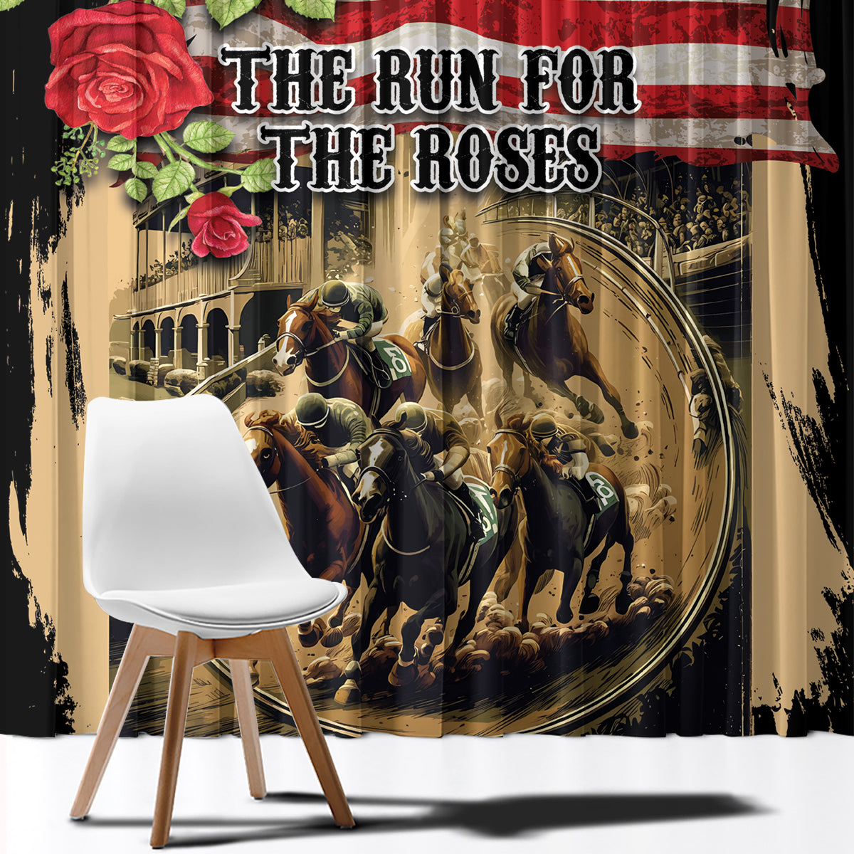 The First Kentucky Horse Racing Window Curtain Since 1875 American Flag Vintage Style - Wonder Print Shop