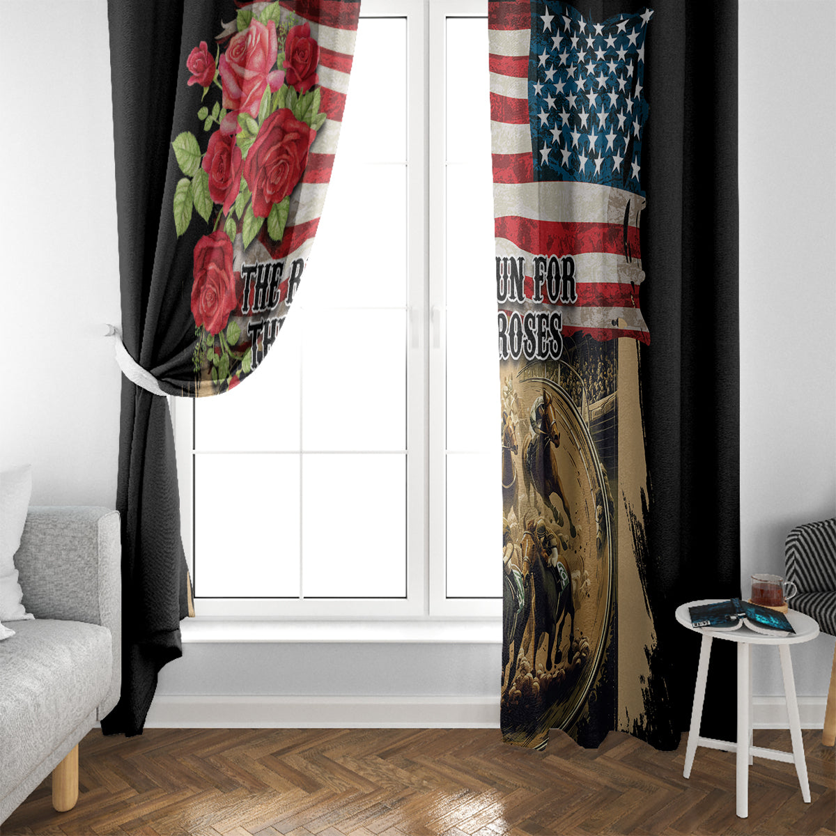 The First Kentucky Horse Racing Window Curtain Since 1875 American Flag Vintage Style - Wonder Print Shop