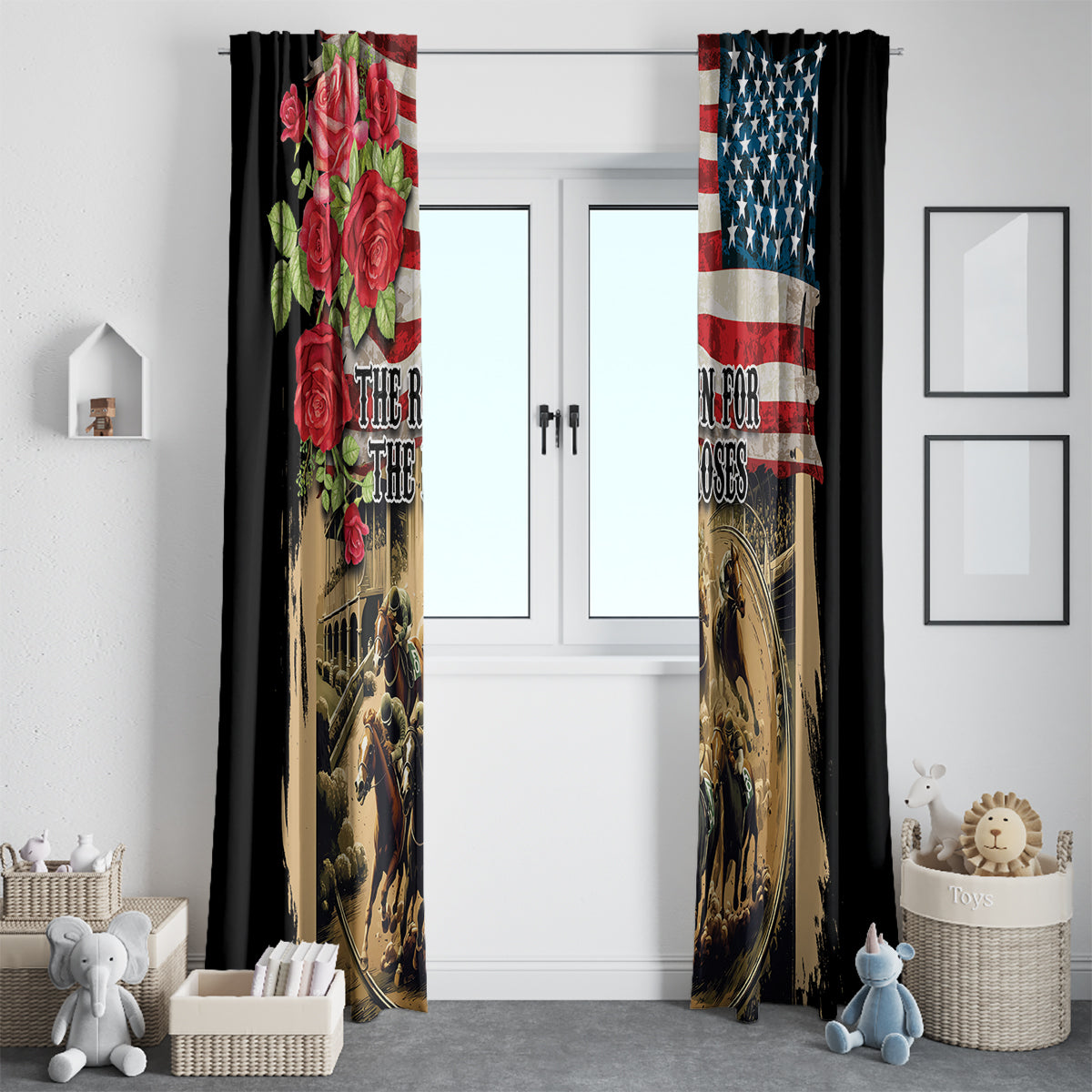 The First Kentucky Horse Racing Window Curtain Since 1875 American Flag Vintage Style - Wonder Print Shop