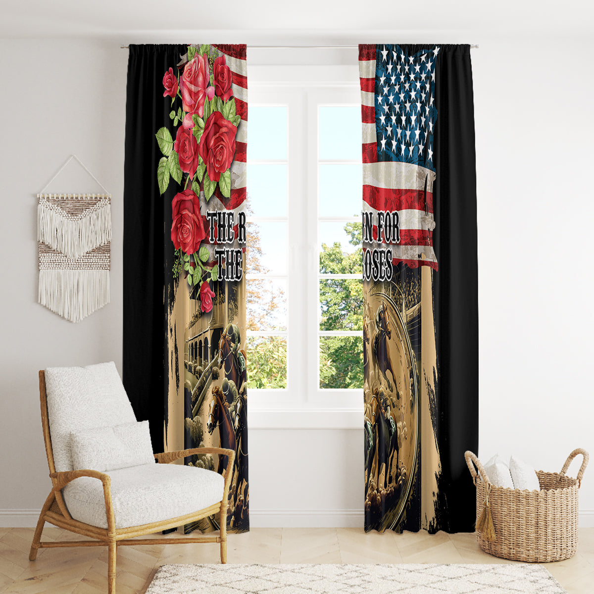 The First Kentucky Horse Racing Window Curtain Since 1875 American Flag Vintage Style - Wonder Print Shop