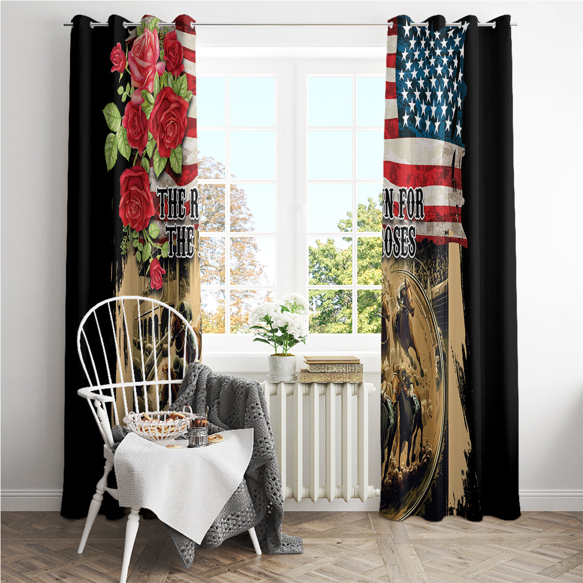 The First Kentucky Horse Racing Window Curtain Since 1875 American Flag Vintage Style - Wonder Print Shop