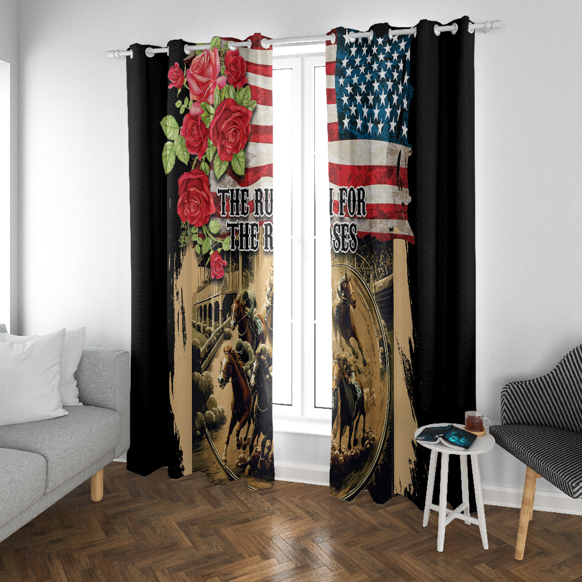 The First Kentucky Horse Racing Window Curtain Since 1875 American Flag Vintage Style - Wonder Print Shop