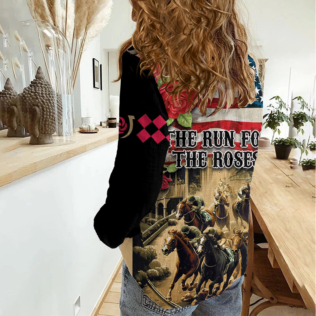 The First Kentucky Horse Racing Women Casual Shirt Since 1875 American Flag Vintage Style - Wonder Print Shop