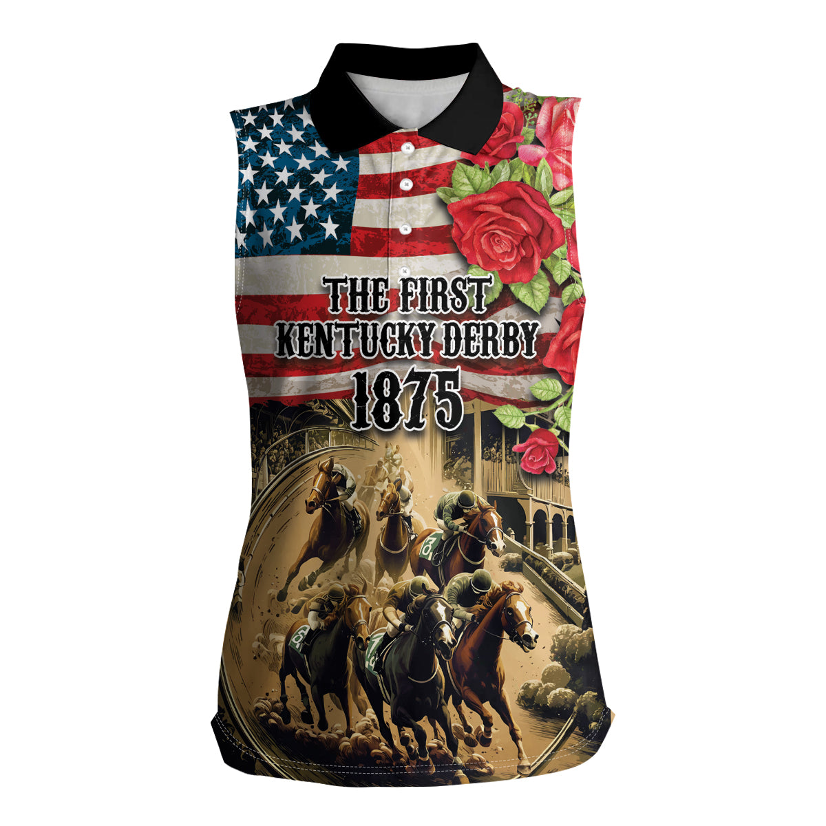 The First Kentucky Horse Racing Women Sleeveless Polo Shirt Since 1875 American Flag Vintage Style - Wonder Print Shop