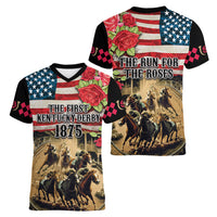 The First Kentucky Horse Racing Women V-Neck T-Shirt Since 1875 American Flag Vintage Style - Wonder Print Shop